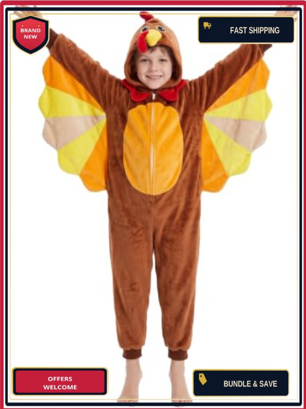 Unisex Kids Turkey Onesie Costume Halloween Thanksgiving Polyester - Picture 2 of 5